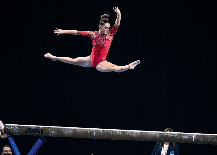 University of Arkansa Razorback gymnast Kennedy Hambrick performs during the 2021 NCAA Women Gymnastics Championships at Dickies Arena.